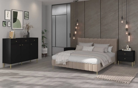 Komoda z szufladami Kioto II 125 cm czarny grafit minimalistyczna forma idealna komoda do salonu lub sypialni złote uchwyty