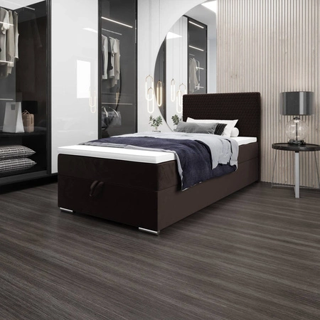 Łóżko kontynentalne Fargo 90x200 brązowe w nowoczesnym skandynawskim stylu z tapicerowanym zagłówkiem łóżko z pojemnikiem