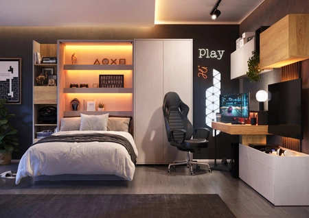 Regał Teen Flex 44 cm silk flou / hikora naturalna funkcjonalny regał z szafką i szufladą doskonale sprawdzi się w pokoju młodzieżowym