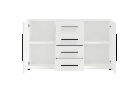 Komoda z szufladami Maxione 150 cm czarna elegancki i uniwersalny styl komody do sypialni lub salonu gustowne czarne uchwyty