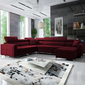 Narożnik z funkcją spania Nausa VII bordowy prawostronny elegancki narożnik do salonu wykonany z miękkiej tkaniny typu velvet