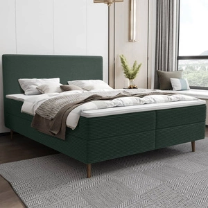 Łóżko kontynentalne Totti 140x200 zielone stylowe łóżko z pojemnikiem na pościel trójwymiarowa tkanina o wyrazistych prążkach
