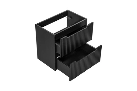 Szafka pod umywalkę Nova 60 cm czarna stylowe subtelne pionowe ryflowania podkreślają elegancję szafki z szufladami frezowane uchwyty