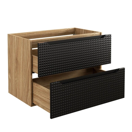 Szafka pod umywalkę Luxor 80 cm dąb olejowany / czarny nowoczesny design szafki ciekawe trójwymiarowe ryflowania na frontach
