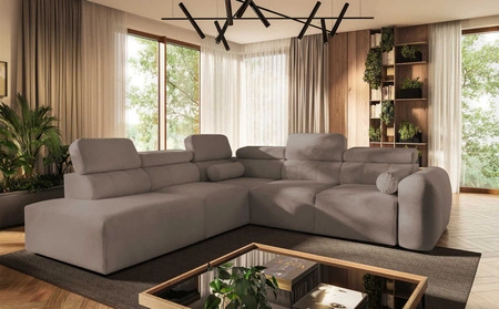 Narożnik z funkcją spania Cantare IX ciemny beż lewostronny komfortowy narożnik rozkładany nowoczesny design pluszowa tkanina