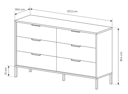 Komoda z szufladami Dover 137 cm kasztan / antracyt nowoczesny design wyrazista kolorystyka komody połączona z metalowymi dodatkami