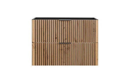 Szafka pod umywalkę Xilo 80 cm czarny / dąb wotan stylowa szafka do łazienki z pojemnymi szufladami gustowne ryflowane fronty