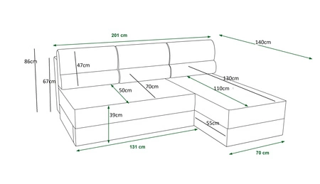 Narożnik z funkcją spania Fogu kość słoniowa prawostronny narożnik o prostym designie pokryty sztruksową tkaniną pojemnik na pościel