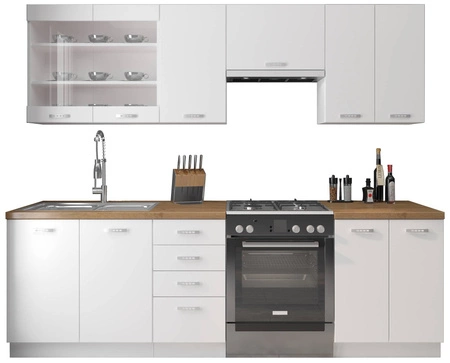 Zestaw mebli kuchennych EkoWhite 240 cm szafki inspirowane chłodem i minimalizmem skandynawskiego stylu oraz modernizmem