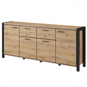 Komoda z szufladami Aktiv 213 cm dąb taurus / czarny funkcjonalna stylowa komoda do salonu w stylu industrialnym i nowoczesnym