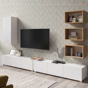 Meblościanka Apulia XXXVI biały połysk / dąb złoty wyjątkowo stylowa meblościanka proste bryły wpisujące się w każde wnętrze