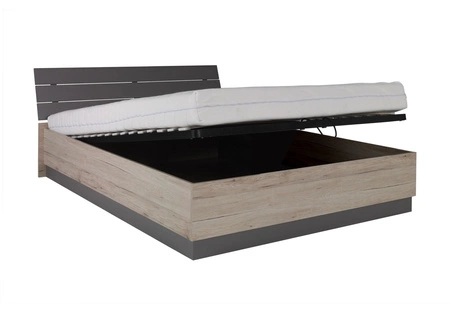 Łóżko z pojemnikiem Dione 160x200 cm san remo jasny / popiel funkcjonalny mebel do sypialni lub pokoju młodzieżowego