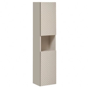 Słupek łazienkowy wiszący Viva 30 cm beżowy modna szafka łazienkowa o subtelnym designie nietuzinkowe frezowanie w kształcie jodełki