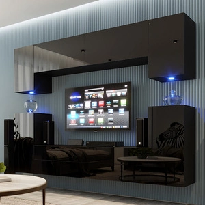 Meblościanka Trizin czarna / czarny połysk niezwykle stylowe meblościanka do salonu atrakcyjna pod względem wizualnym i funkcjonalnym