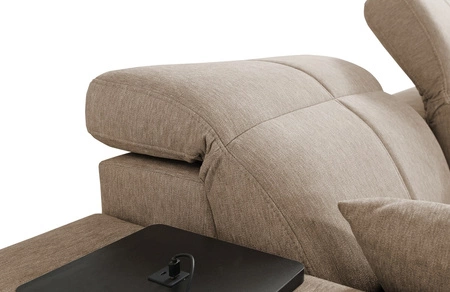 Narożnik z funkcją spania Tesalia III brązowy prawostronny komfortowy narożnik z przesuwanym oparciem dwa pojemniki na pościel