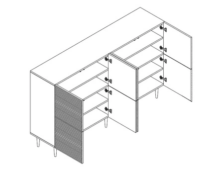 Komoda Salem 180 cm czarne drewno / pistacjowa zieleń pojemna komoda wsparta na designerskich nogach fronty przyozdobione lamelami
