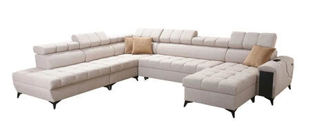 Narożnik z funkcją spania Bolmso X musztardowy prawostronny wygodny narożnik do salonu z regulowanymi zagłówkami dekoracyjne pikowania