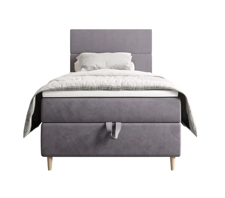 Łóżko kontynentalne Bing 120x200 jasny szary w nowoczesnym skandynawskim stylu z tapicerowanym zagłówkiem łóżko z pojemnikiem