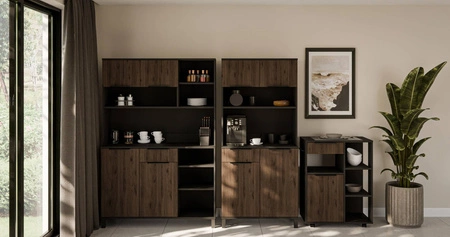 Szafka kuchenna Brianza 70 cm czarny / orzech okapi funkcjonalna szafka kuchenna z kółkami idealny mebel do przechowywania naczyń