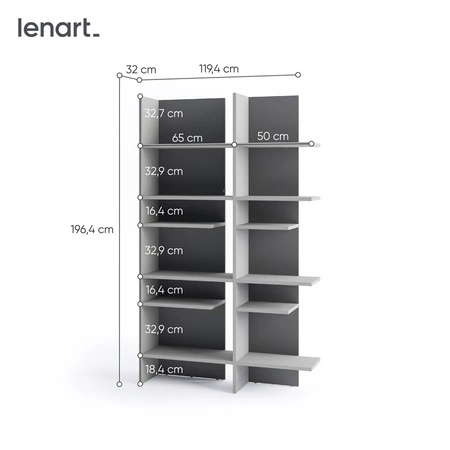 Regał Fitt 119 cm metalic ciemny / metalic jasny lewy designerski regał do biura lub salonu oryginalna konstrukcja z podświetleniem
