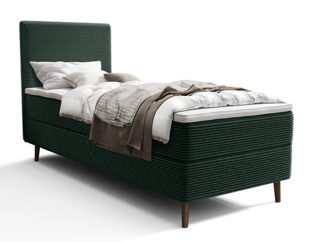 Łóżko kontynentalne Totti 80x200 zielone stylowe łóżko z pojemnikiem na pościel trójwymiarowa tkanina o wyrazistych prążkach