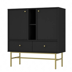 Komoda z szufladami Kioto III 100 cm czarny grafit nowoczesny design metalowy stelaż w kolorze złotym komoda o oryginalnej stylistyce