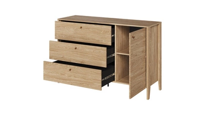 Komoda z szufladami Cozy 136 cm dąb olejowany klasyczny design komody do sypialni niewielkie uchwyty o ciekawym wykończeniu