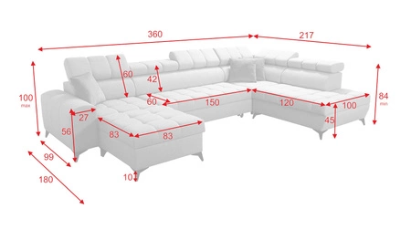 Narożnik z funkcją spania Bolmso VI brązowy lewostronny wygodny narożnik z regulowanymi zagłówkami dekoracyjne pikowania na siedzisku