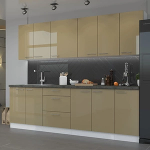 Zestaw mebli kuchennych Nalo 260 cm fronty wykończone w połysku niepowtarzalny styl szafek dopasuje się do wnętrza każdej kuchni