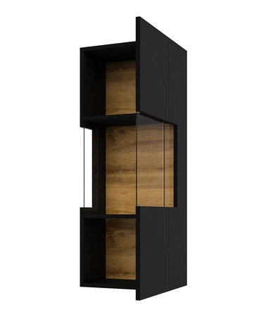 Szafka wisząca Ava 36 cm czarny / dąb wotan elegancka witryna do salonu idealna do każdego wnętrza elementy z bezpiecznego szkła hartowanego