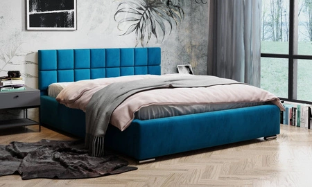 Łóżko tapicerowane Nessa 140x200 niebieskie stylowe łóżko z pojemnikiem na pościel wygodny zagłówek zachwyca eleganckim designem