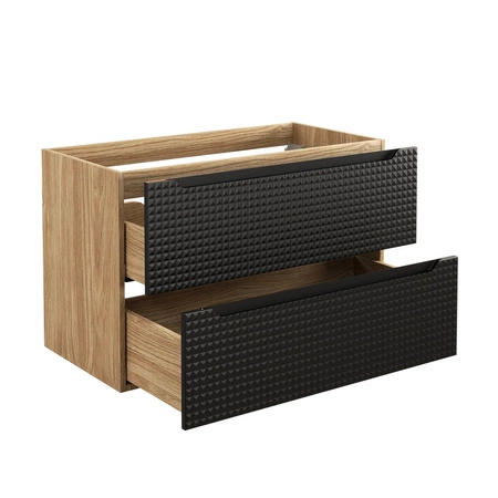 Szafka pod umywalkę Luxor 90 cm dąb olejowany / czarny designerska szafka z pojemnymi szufladami oryginalne trójwymiarowe ryflowanie