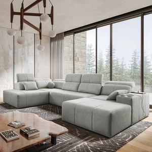 Narożnik z funkcją spania Tesalia VI szary popiel prawostronny nowoczesny i komfortowy narożnik z funkcją przesuwanego oparcia