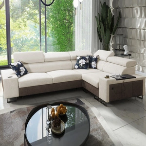 Narożnik z funkcją spania Flavio II jasny beż / brązowy prawostronny wygodny narożnik rozkładany otwierany barek w boczku mebla