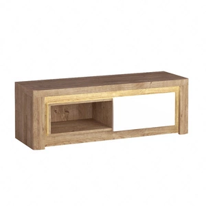 Szafka RTV Livinio 124 cm dąb ribbeck / biały połysk idealna szafka do stworzenia kącika multimedialnego wzbogacona o oświetlenie LED