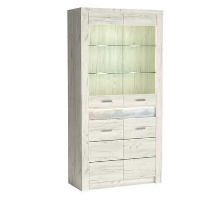 Witryna Indiana 96 cm kraft biały stylowa witryna do salonu elementy z bezpiecznego szkła ozdobna deska na froncie witryny