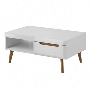 Stolik kawowy Atka biały / biały połysk / dąb riviera z szufladami nowoczesny design z systemem pełnego wysuwu szuflad doskonale pasuje do każdego rodzaju wnętrz