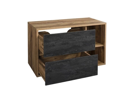 Szafka pod umywalkę nablatową Hampton 100 cm dąb huton / ciemny beton stylowa szafka z szufladami prosta forma wyrazista kolorystyka