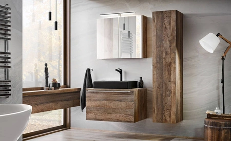 Szafka łazienkowa wisząca z lustrem Santa Fe 80 cm dąb vintage funkcjonalna szafka idealnie uzupełniająca przestrzeń nad umywalką