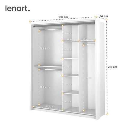 Szafa przesuwna z lustrem Arti 180 cm biała uniwersalny styl szafy pozwala na dużą swobodę w aranżacji ergonomiczny układ