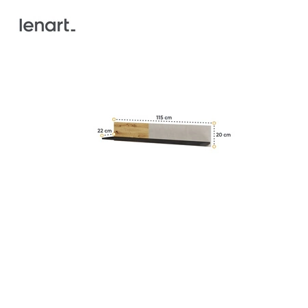 Półka Qubic 115 cm dąb artisan / raw steel / silk flou nowoczesna i praktyczna półka ścienna do salonu pokoju młodzieżowego lub biura