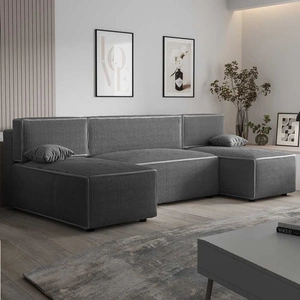 Narożnik z funkcją spania Brandon U szary pojemnik na pościel trójwymiarowa tkanina o wyrazistych prążkach