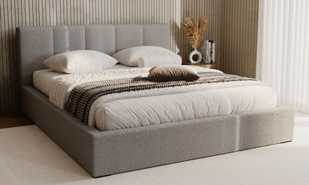 Łóżko tapicerowane Fiero 140x200 szare stylowe łóżko z pojemnikiem na pościel wygodny zagłówek zachwyca eleganckim designem