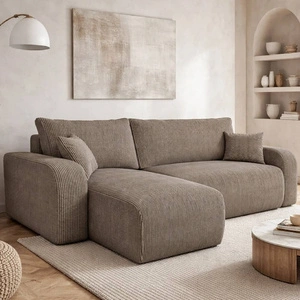 Narożnik z funkcją spania Fiesta jasny brąz uniwersalny w ustawieniu narożnik do salonu sztruksowa tkanina pojemnik na pościel