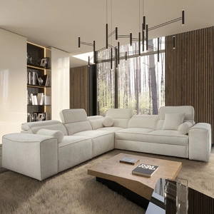 Narożnik z funkcją spania Viano III kremowy lewostronny stylowy narożnik z pojemnikami na pościel doskonały do nowoczesnych wnętrz