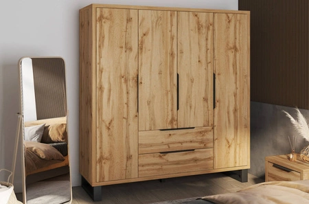 Szafa Halle S 191 cm dąb wotan stylowy design szafy do sypialni lub garderoby w stylu loftowym uchwyty krawędziowe pojemne szuflady