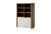 Regał Tantuni 105 cm orzech warmia / beżowy stylowy i elegancki regał z drzwiami wyrazista kolorystyka stabilne metalowe nogi