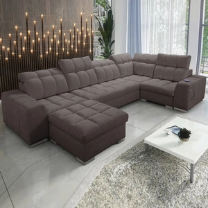 Narożnik z funkcją spania Luigi IV brązowy lewostronny elegancki narożnik do salonu wykonany z miękkiej tkaniny typu velvet
