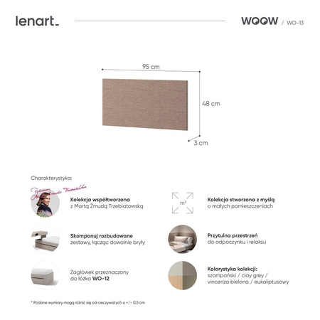 Panel tapicerowany Woow 48x95 cm brązowy stylowy panel ścienny prostokąt melanżowa tkanina modne wykończenie każdej aranżacji