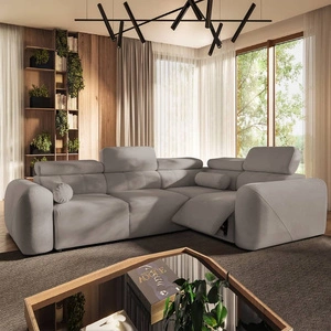 Narożnik z funkcją spania Cantare II Lux szary popiel prawostronny komfortowy narożnik z podnoszonym podnóżkiem miękka tkanina